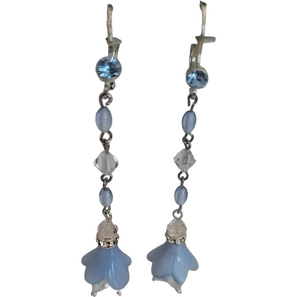 Czech Silver Tone Blue Glass Beads Rhinestone Dan… - image 1