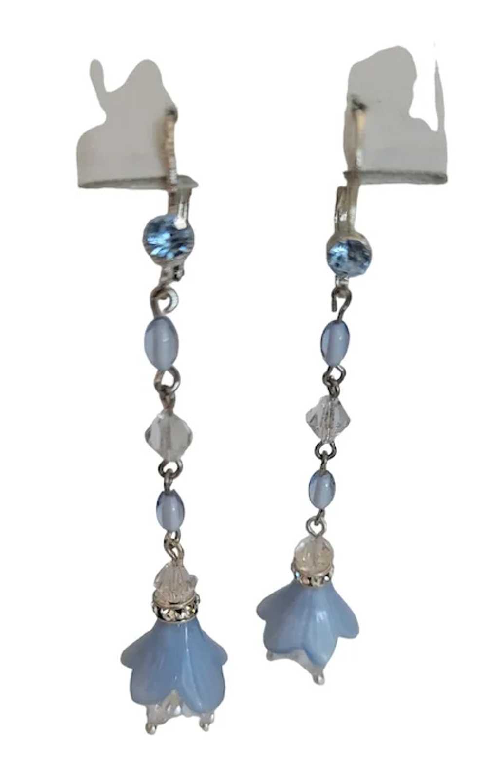 Czech Silver Tone Blue Glass Beads Rhinestone Dan… - image 3