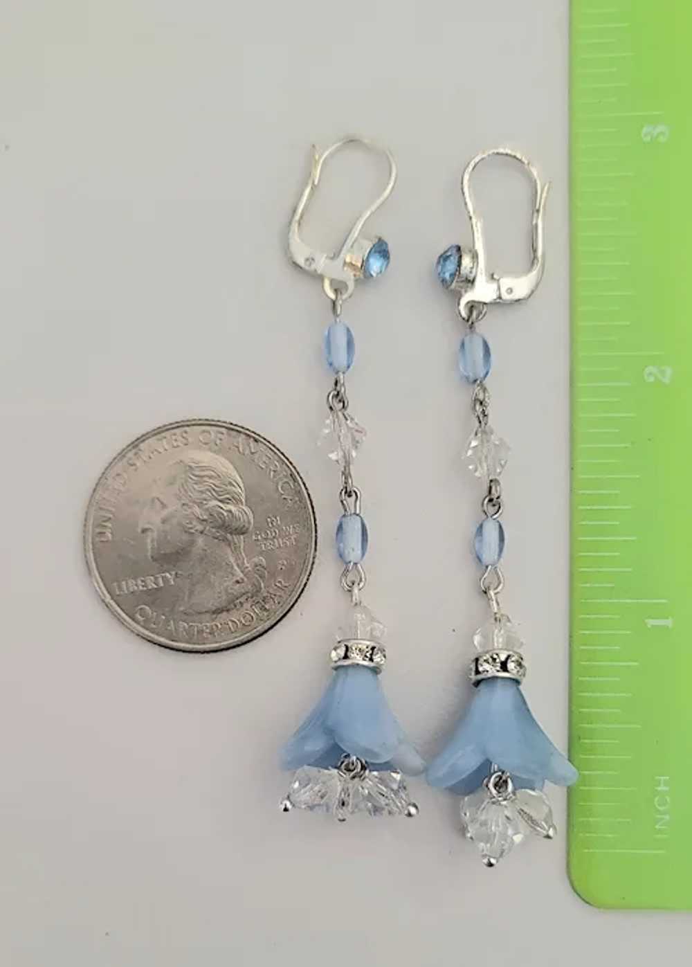 Czech Silver Tone Blue Glass Beads Rhinestone Dan… - image 5