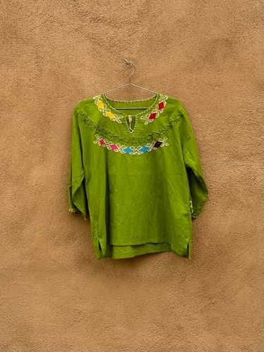 Green Blouse with Colorful Embroidery