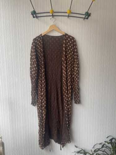 Issey Miyake brown polka dot double layer duster - image 1