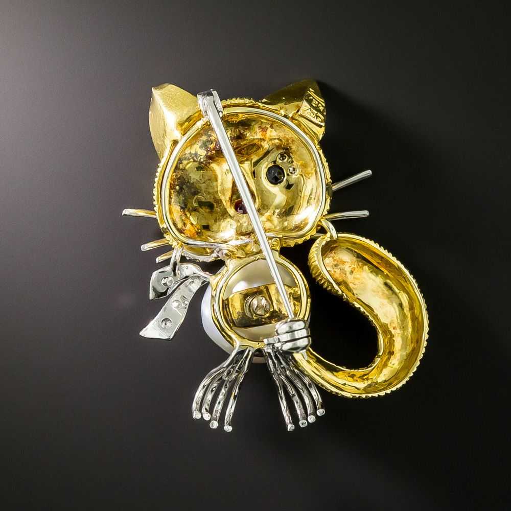 Italian Pearl and Multi-Gem Cat Brooch - image 2