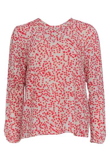 Ganni - Cream w/ Red Floral Print Long Sleeve Top 