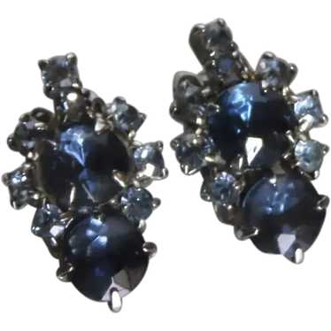 Pair of Vintage Rhinestone Clip Earrings Blue