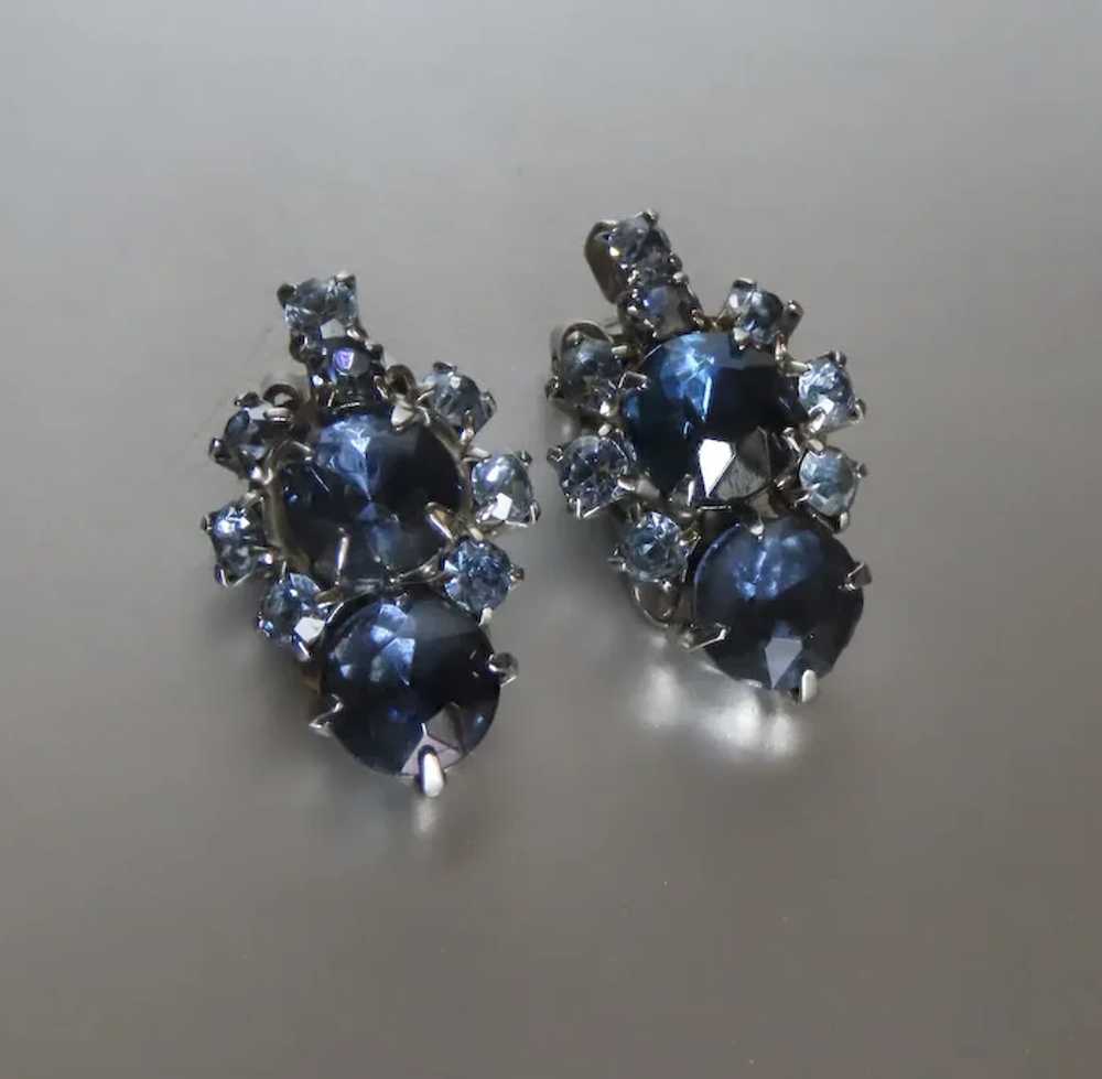 Pair of Vintage Rhinestone Clip Earrings Blue - image 2