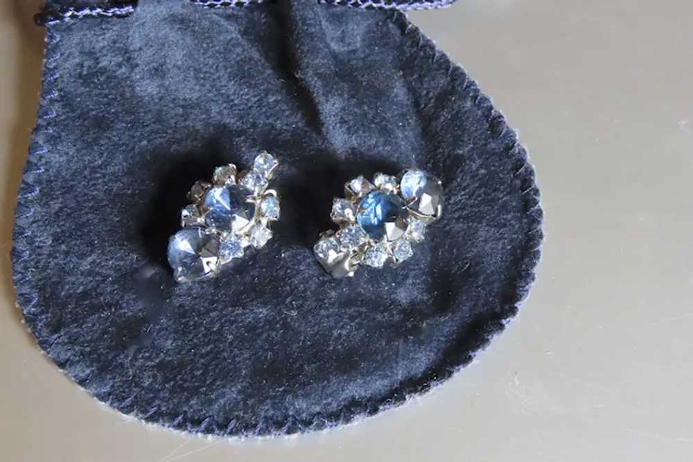 Pair of Vintage Rhinestone Clip Earrings Blue - image 3