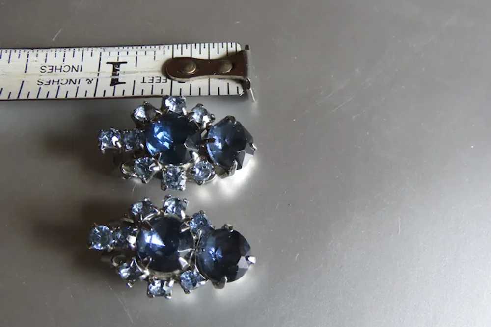 Pair of Vintage Rhinestone Clip Earrings Blue - image 4