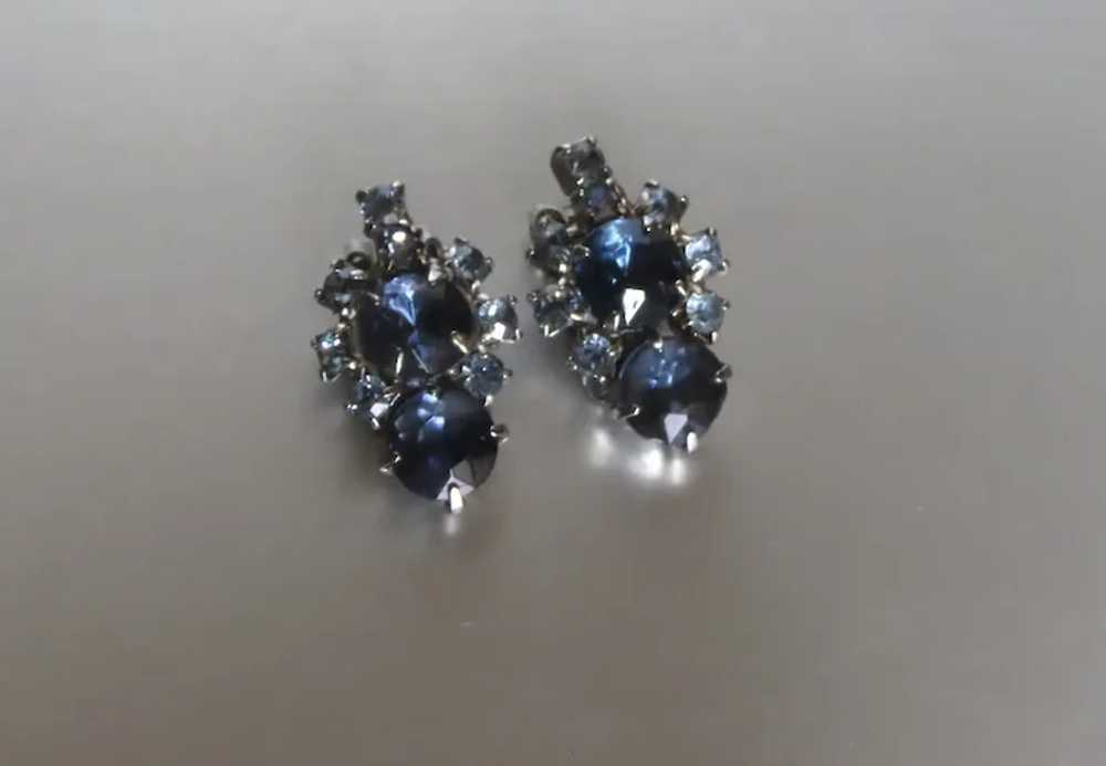 Pair of Vintage Rhinestone Clip Earrings Blue - image 6