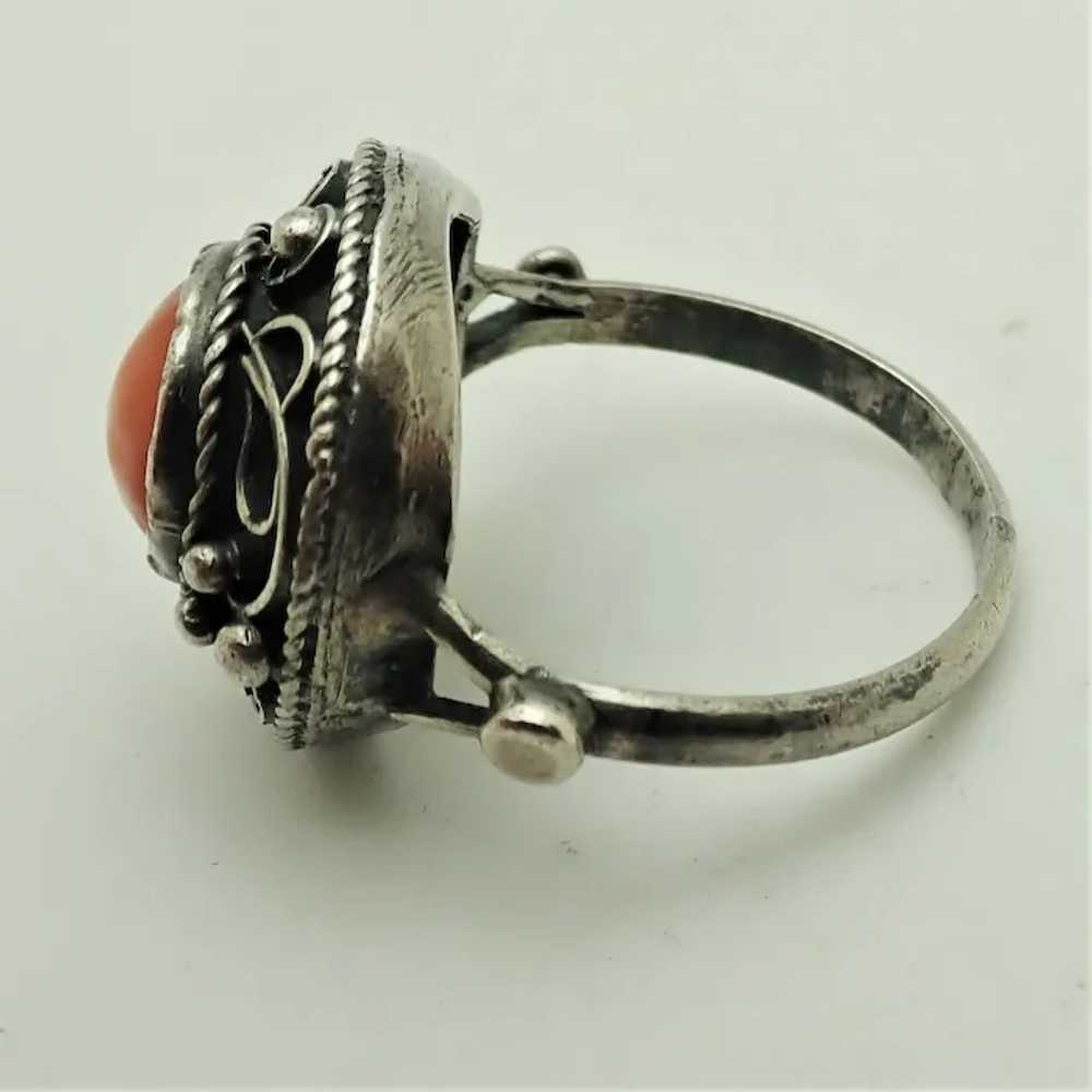 French Antique Colonial Silver and Coral Ring - S… - image 6