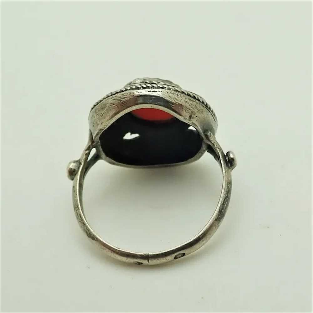 French Antique Colonial Silver and Coral Ring - S… - image 7