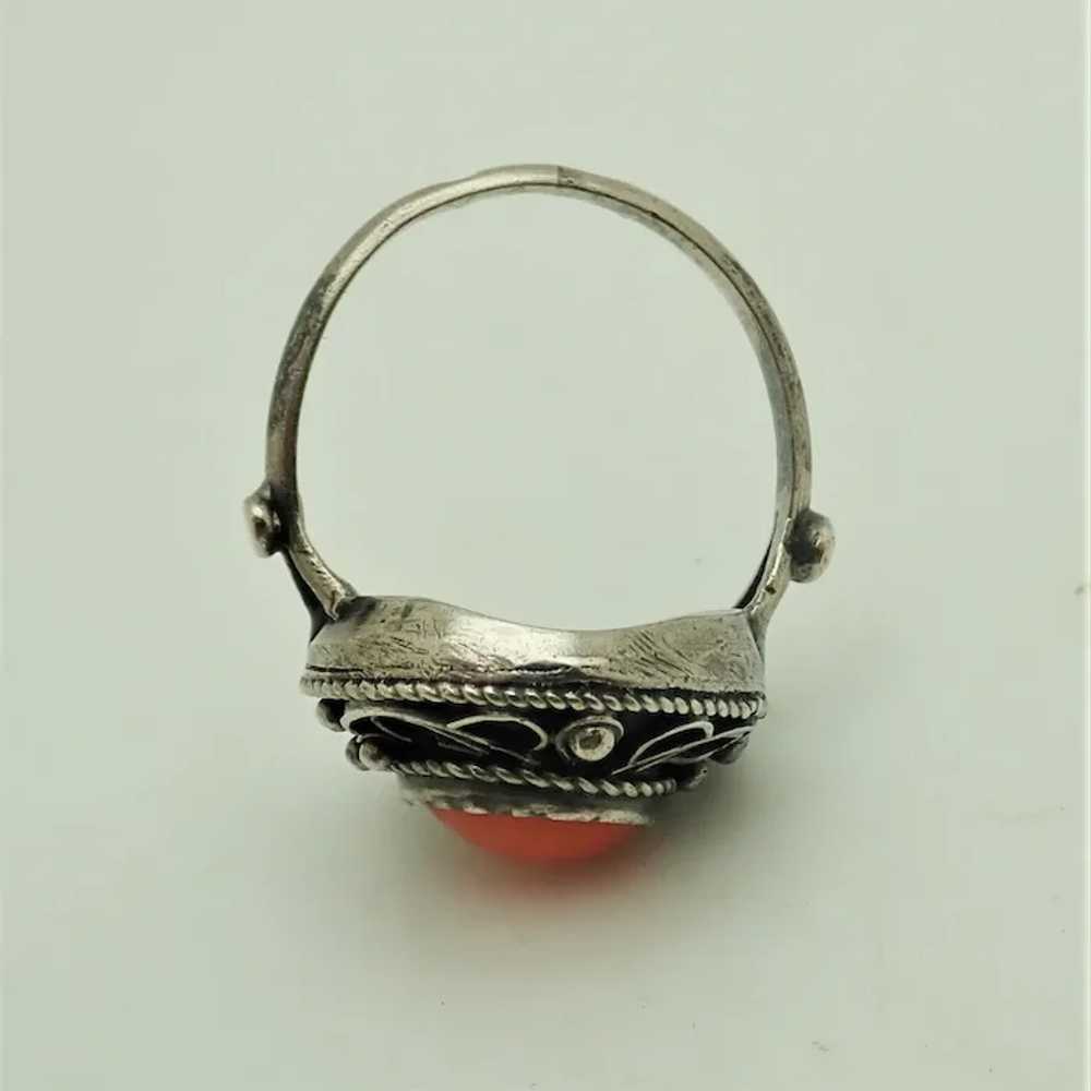 French Antique Colonial Silver and Coral Ring - S… - image 8