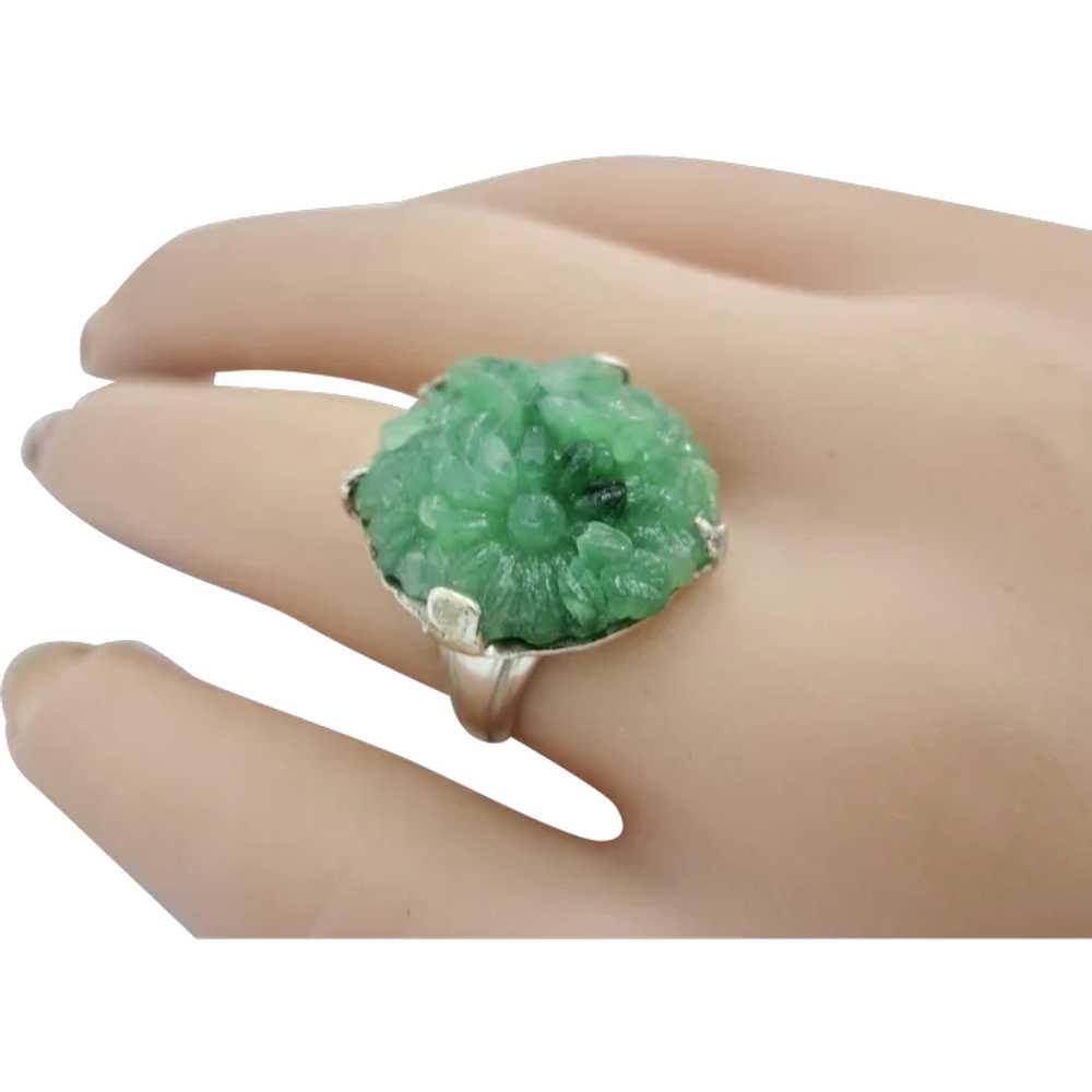 Vintage Sterling Silver Green Flowered Glass Ring - image 1