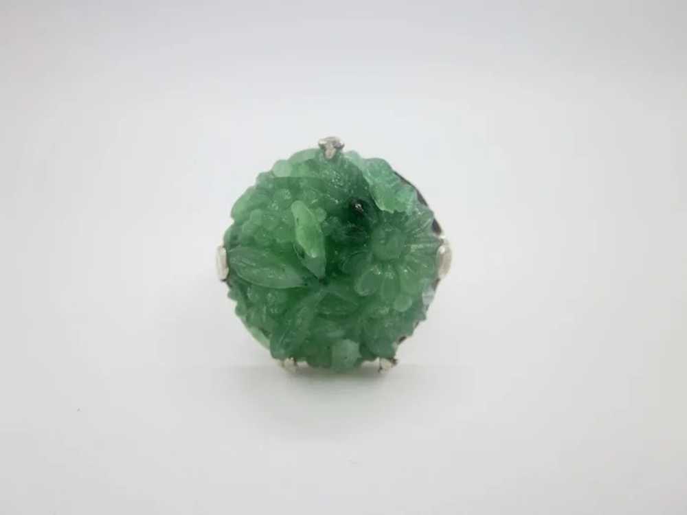 Vintage Sterling Silver Green Flowered Glass Ring - image 2