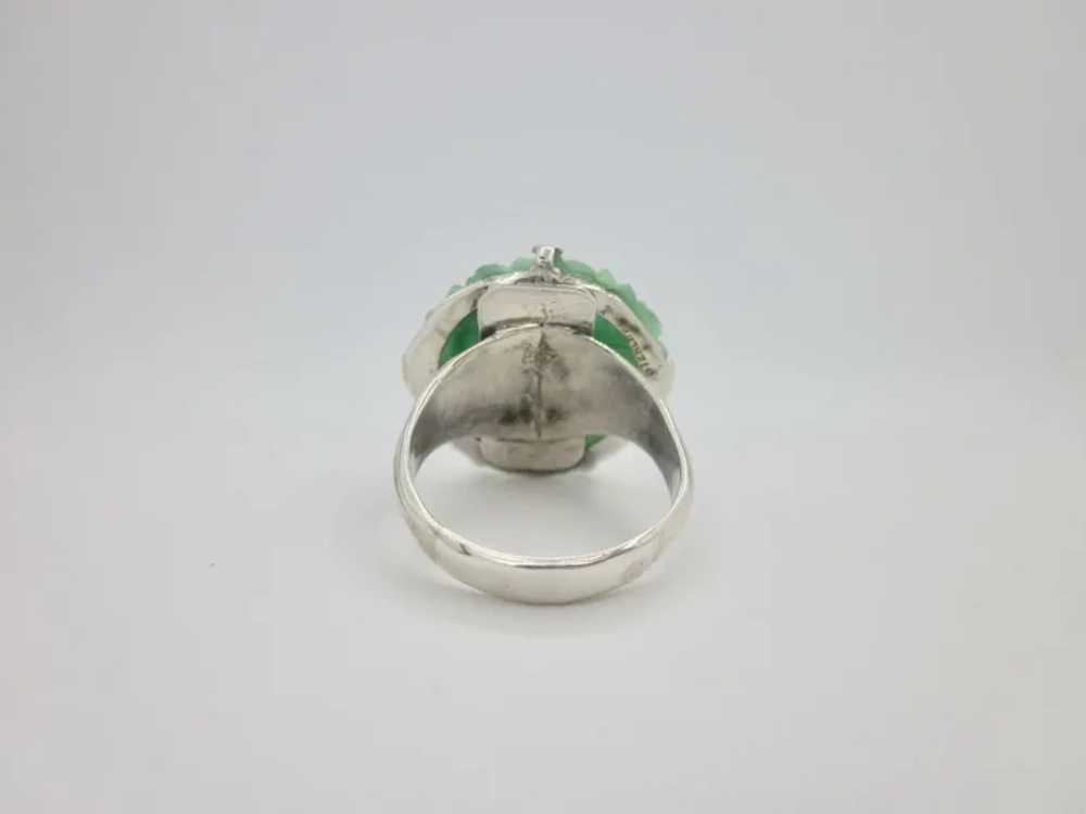 Vintage Sterling Silver Green Flowered Glass Ring - image 5