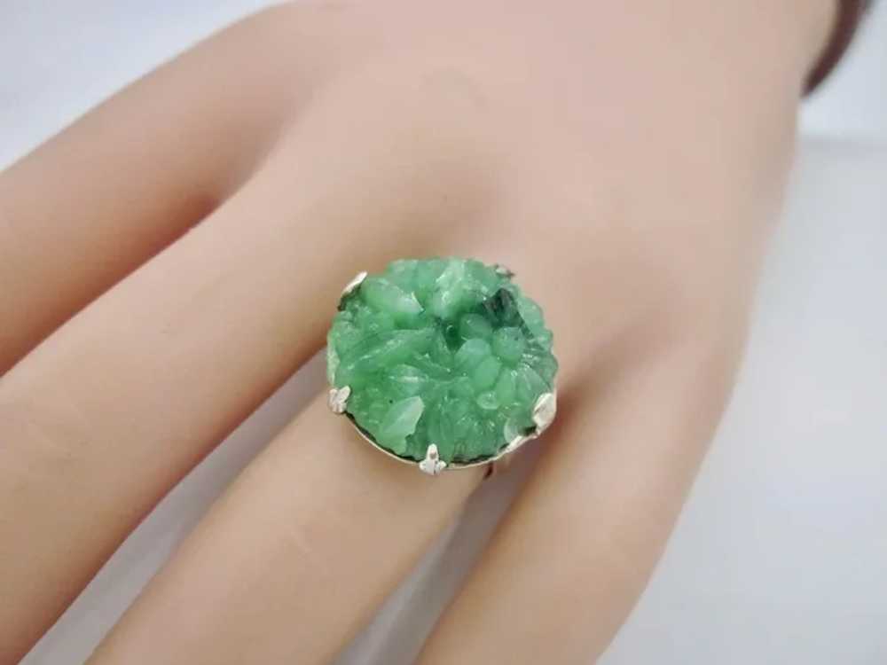 Vintage Sterling Silver Green Flowered Glass Ring - image 6