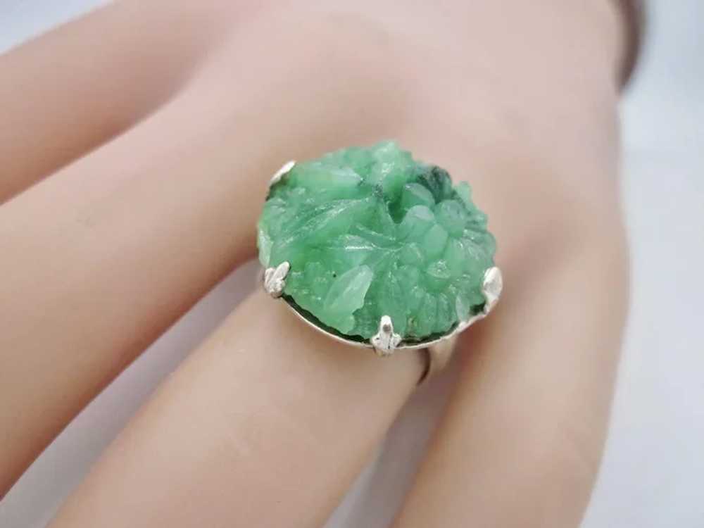 Vintage Sterling Silver Green Flowered Glass Ring - image 7