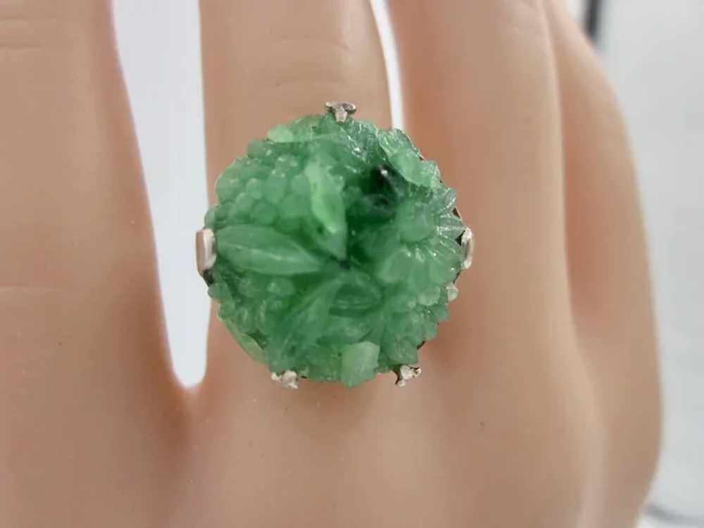 Vintage Sterling Silver Green Flowered Glass Ring - image 8