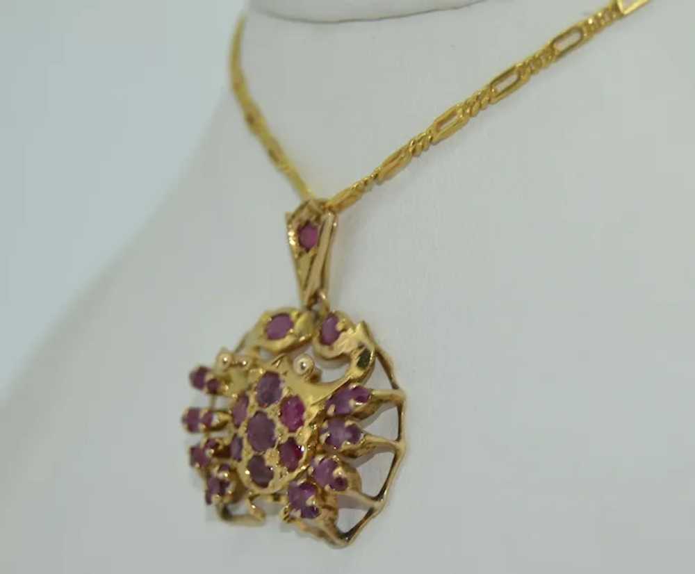 Antique 14K Yellow Gold and Ruby Crab Pendant - image 4