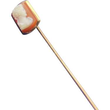 Adorable Tested 14K Early Gold Cameo Stick Pin IL… - image 1