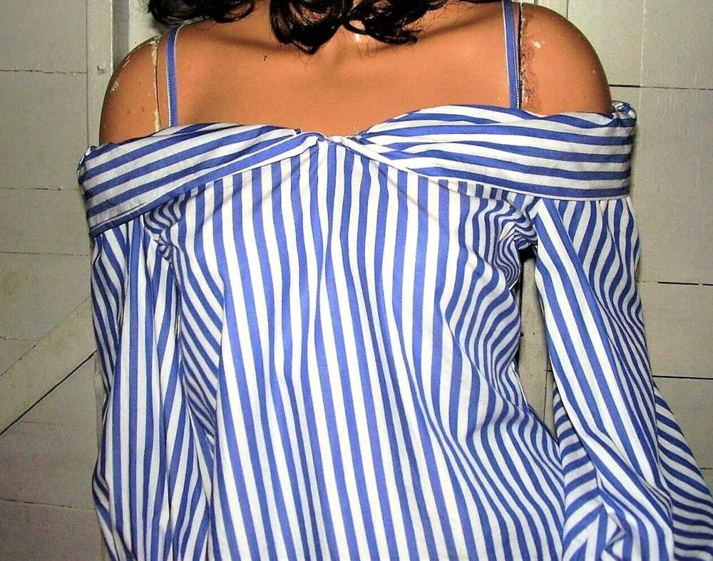 Zara Zara Blue White Striped Cold Shoulder Top S - image 3