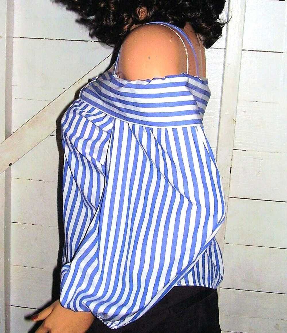 Zara Zara Blue White Striped Cold Shoulder Top S - image 4