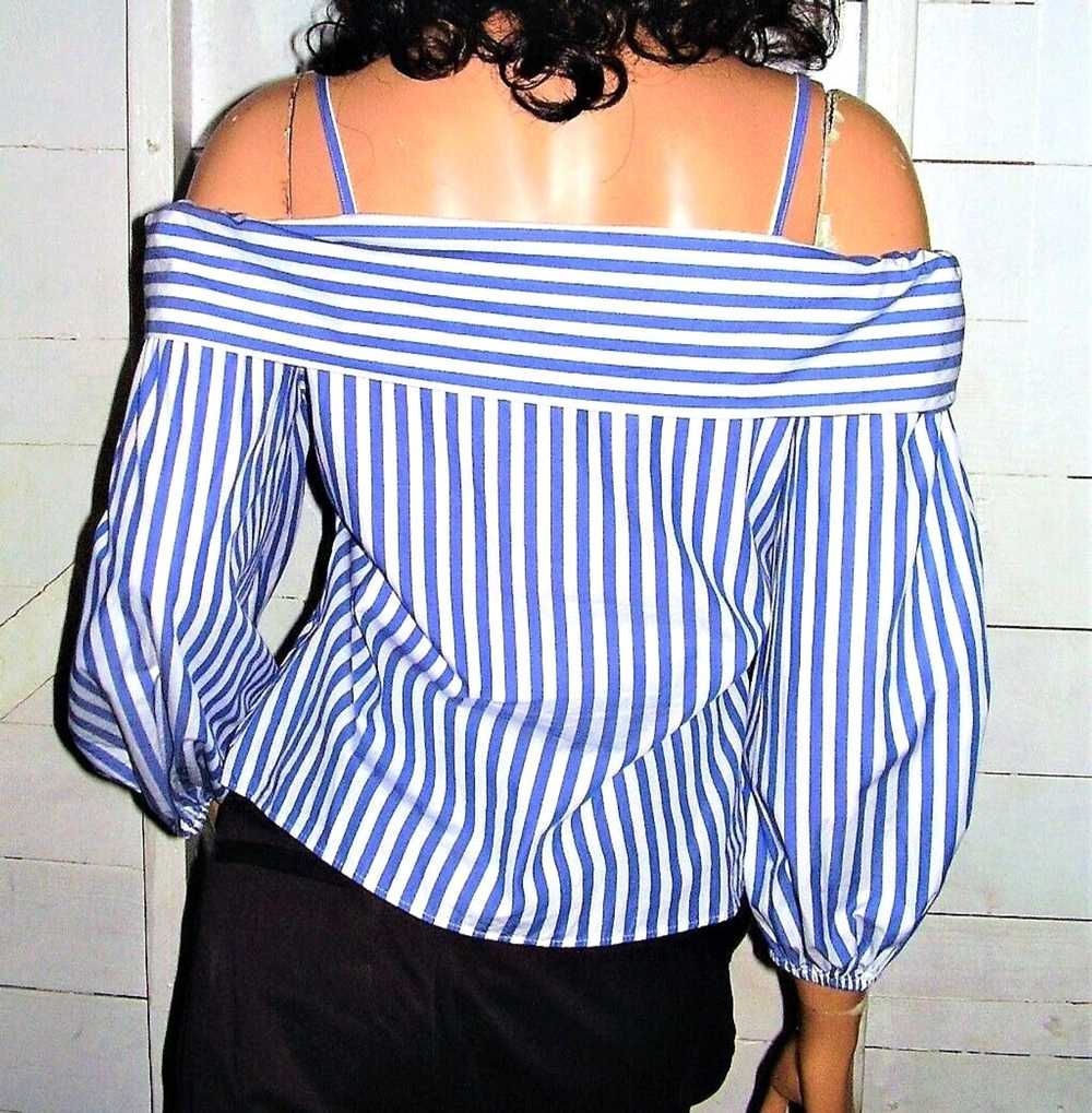 Zara Zara Blue White Striped Cold Shoulder Top S - image 5