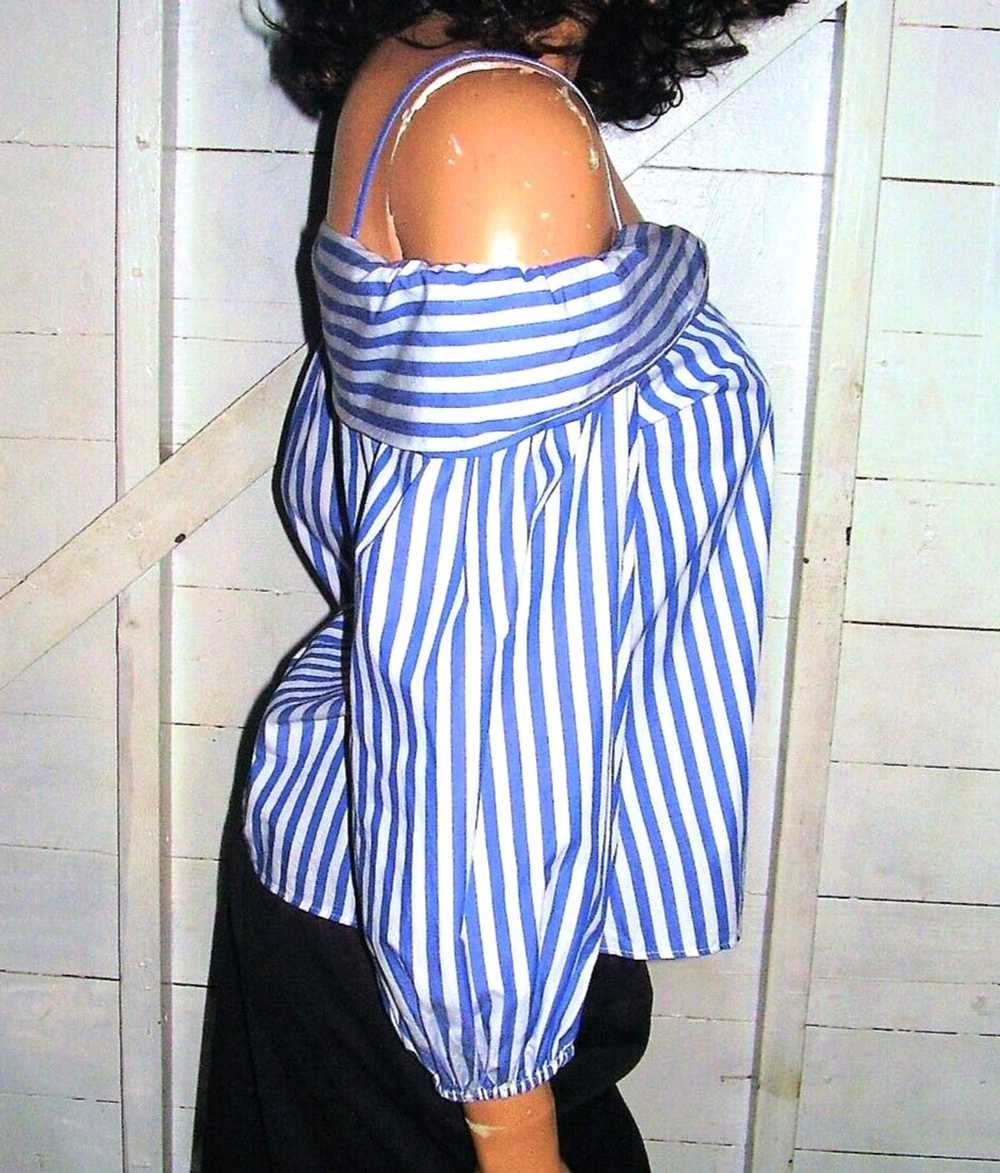 Zara Zara Blue White Striped Cold Shoulder Top S - image 6