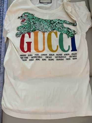 Gucci Gucci Cities Tiger Embellished Cream T-shirt