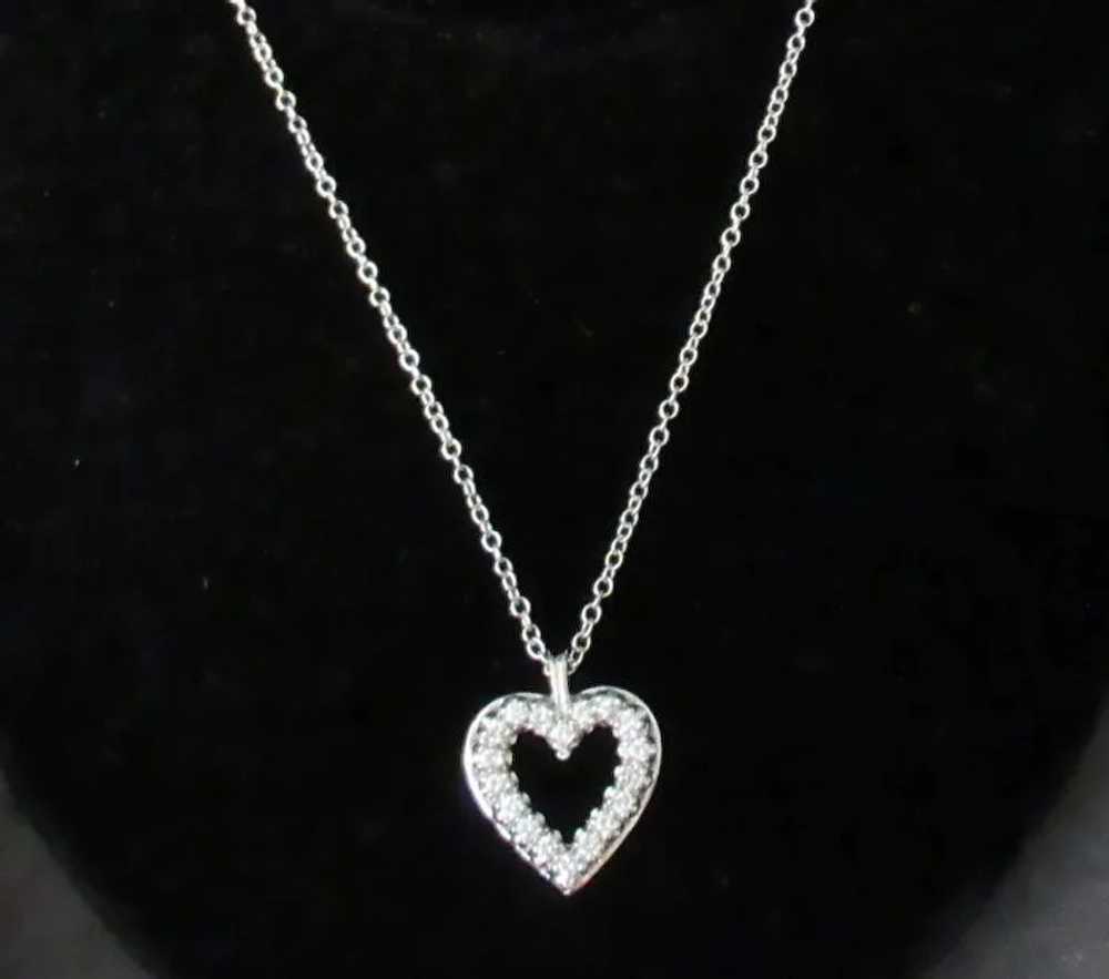 Vintage 14k White Gold & Diamond, Open Heart Neck… - image 5