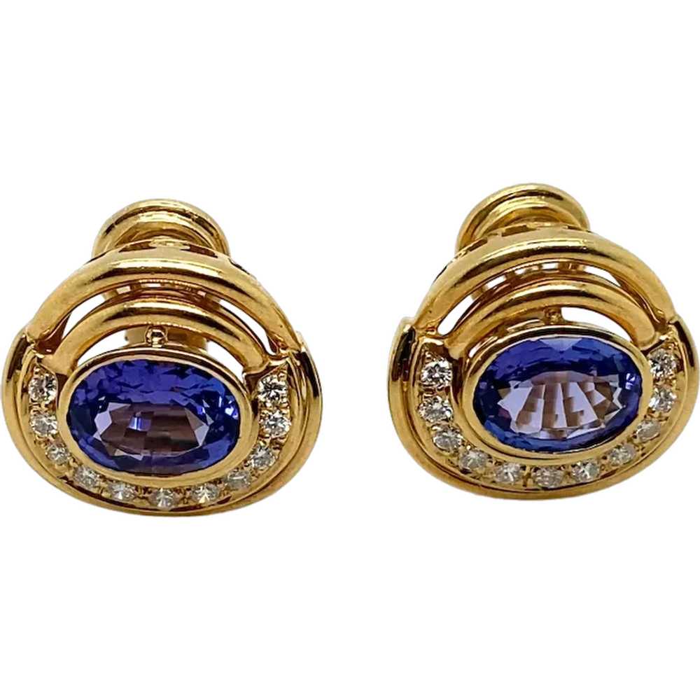 18K Yellow Gold Tanzanite and Diamond Earring - image 1