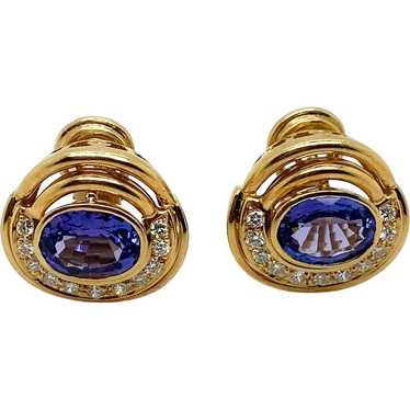 18K Yellow Gold Tanzanite and Diamond Earring