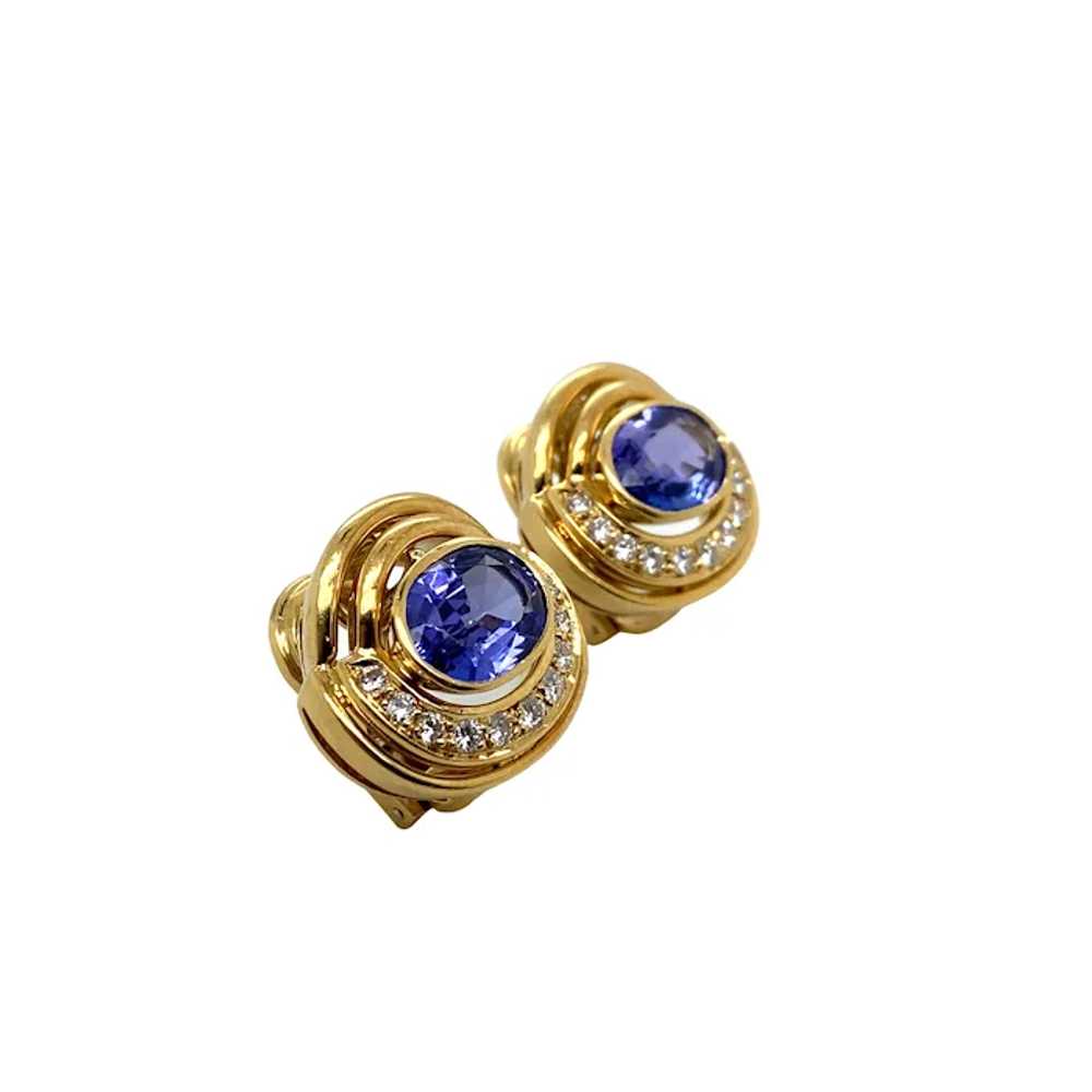 18K Yellow Gold Tanzanite and Diamond Earring - image 3