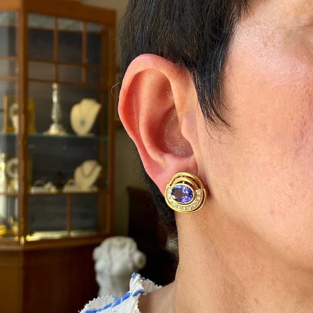 18K Yellow Gold Tanzanite and Diamond Earring - image 4