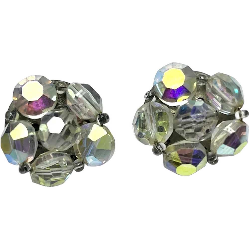 Vintage Crystal Beaded Clip On Earrings - image 1