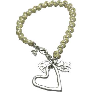 Vintage Silver Heart Peace Love Charm Bracelet - image 1