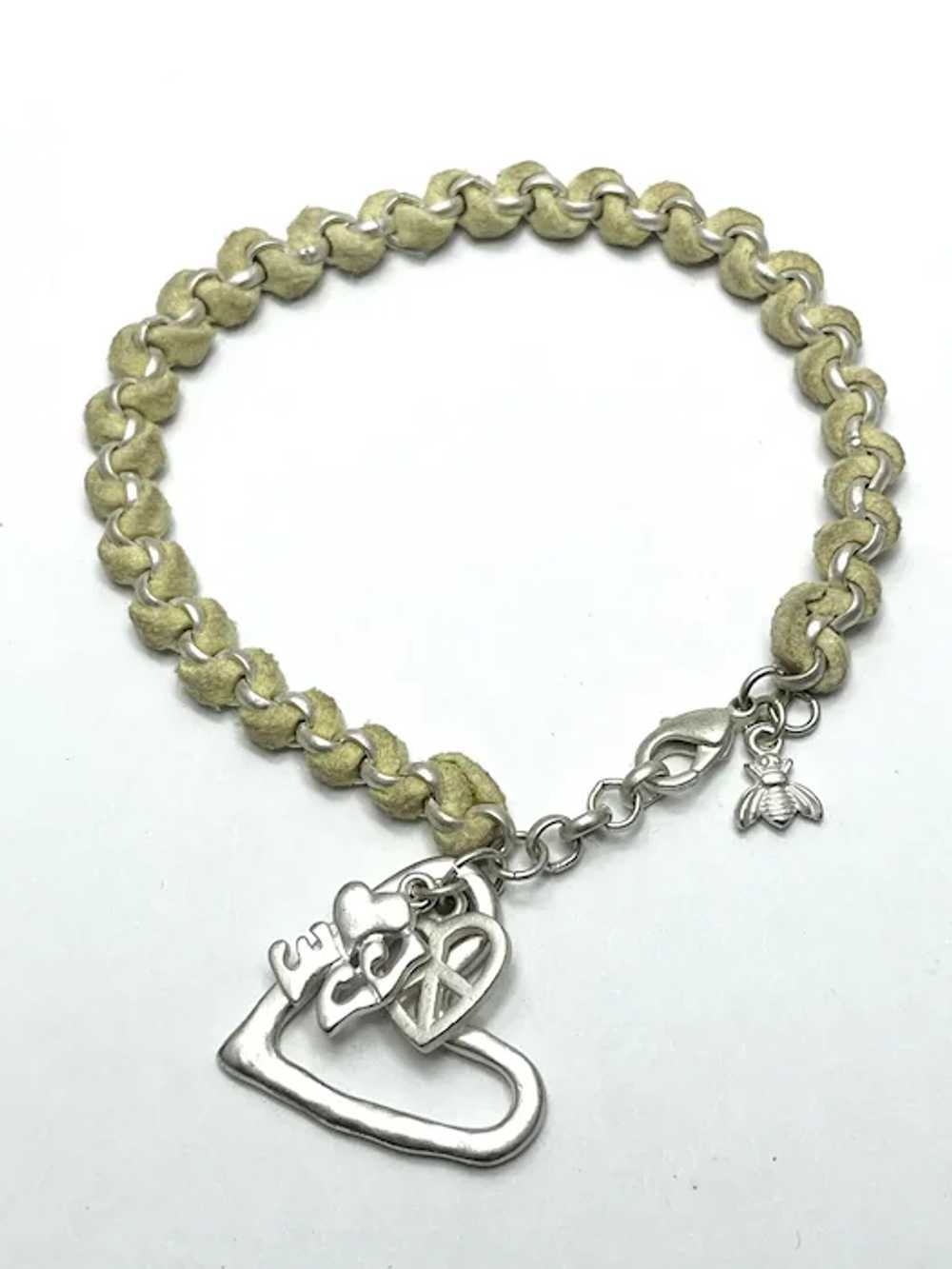 Vintage Silver Heart Peace Love Charm Bracelet - image 4