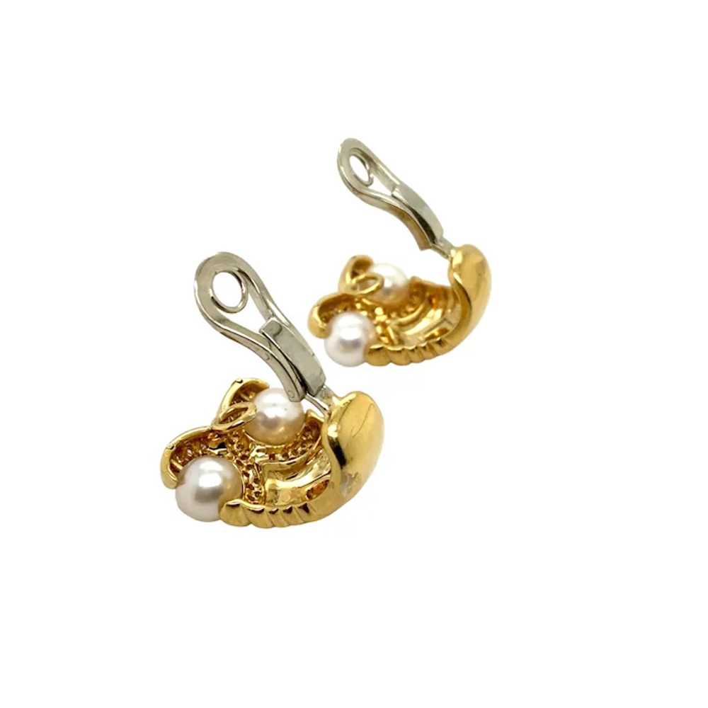 18K Yellow Gold Pearl and Diamond Earring - image 2