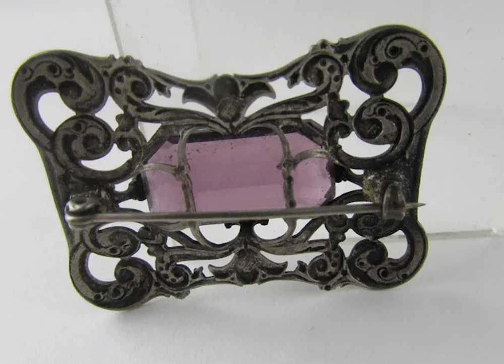 Victorian Silver Tone Brooch With Rich Purple Cry… - image 8