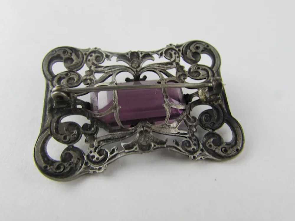 Victorian Silver Tone Brooch With Rich Purple Cry… - image 9