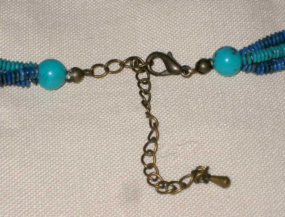 Medallion Necklace with Blue and Aqua Beads - image 11