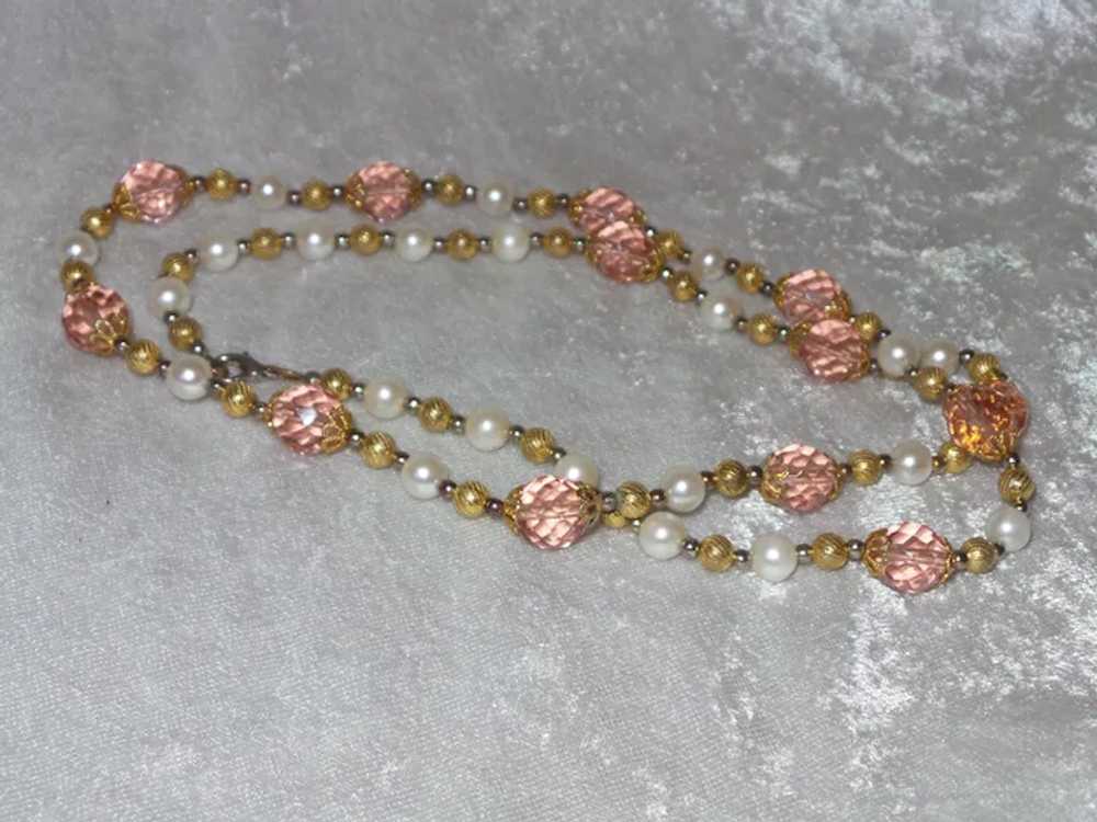 Vintage Faux Pearl and Crystal Necklace - image 11