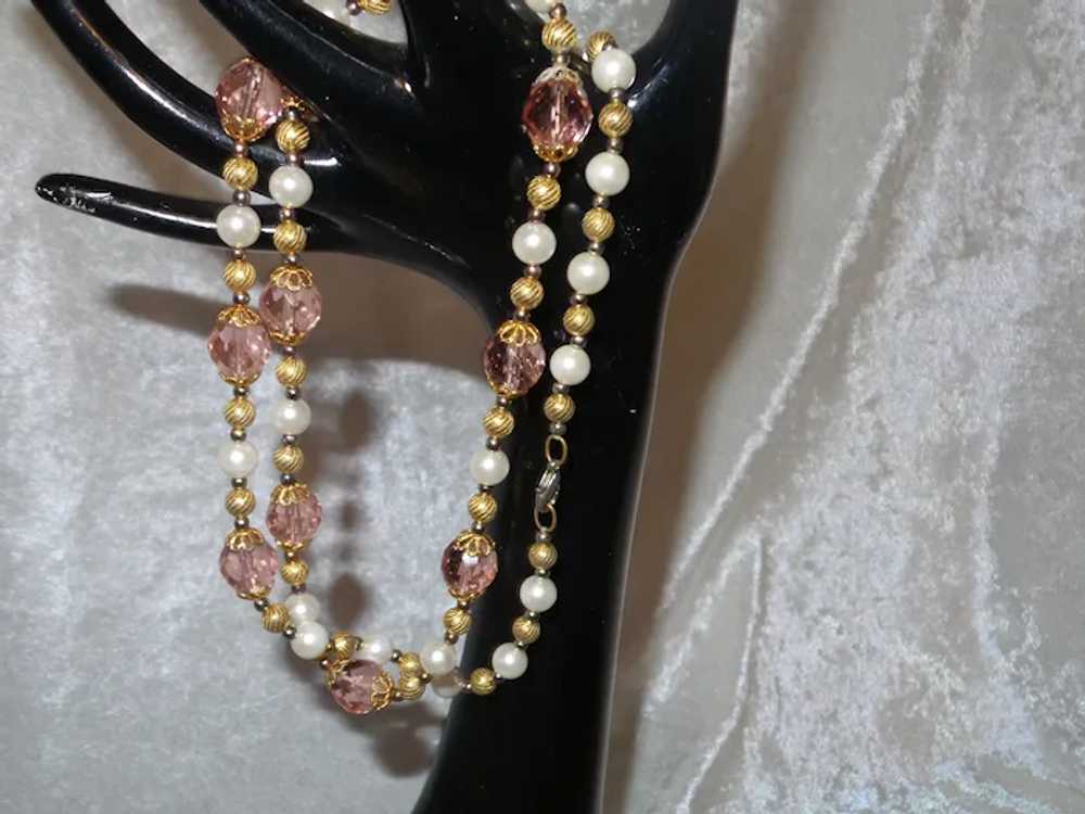 Vintage Faux Pearl and Crystal Necklace - image 12