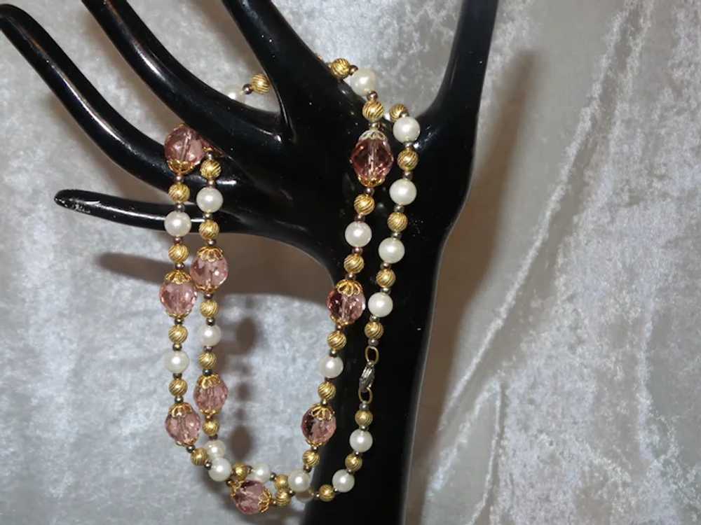 Vintage Faux Pearl and Crystal Necklace - image 3