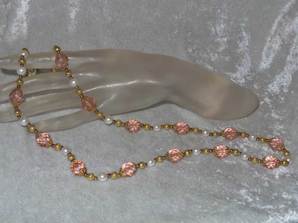 Vintage Faux Pearl and Crystal Necklace - image 4