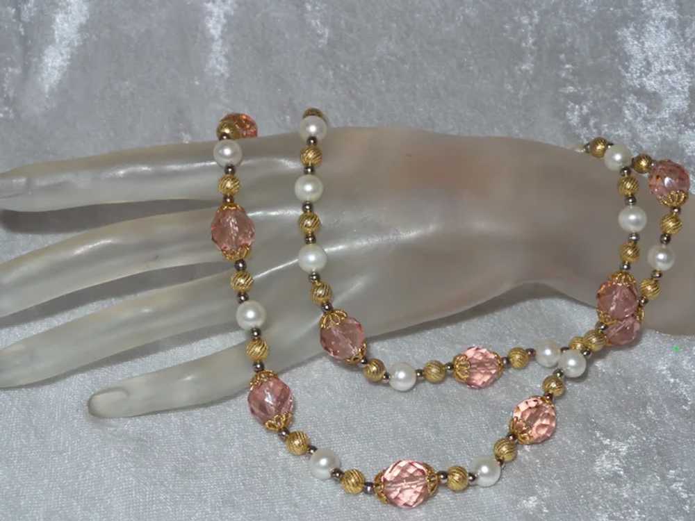 Vintage Faux Pearl and Crystal Necklace - image 7