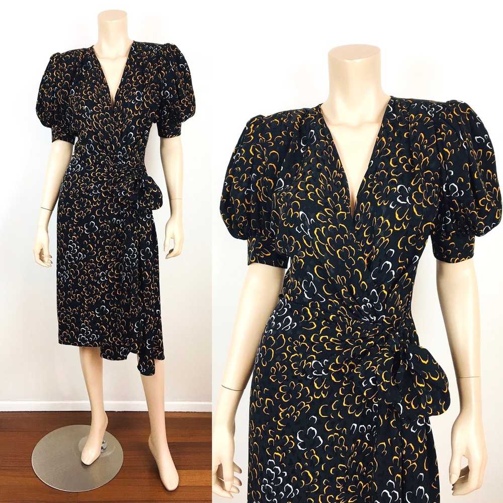 1980s Saint Laurent Silk Floral Wrap Dress - image 1