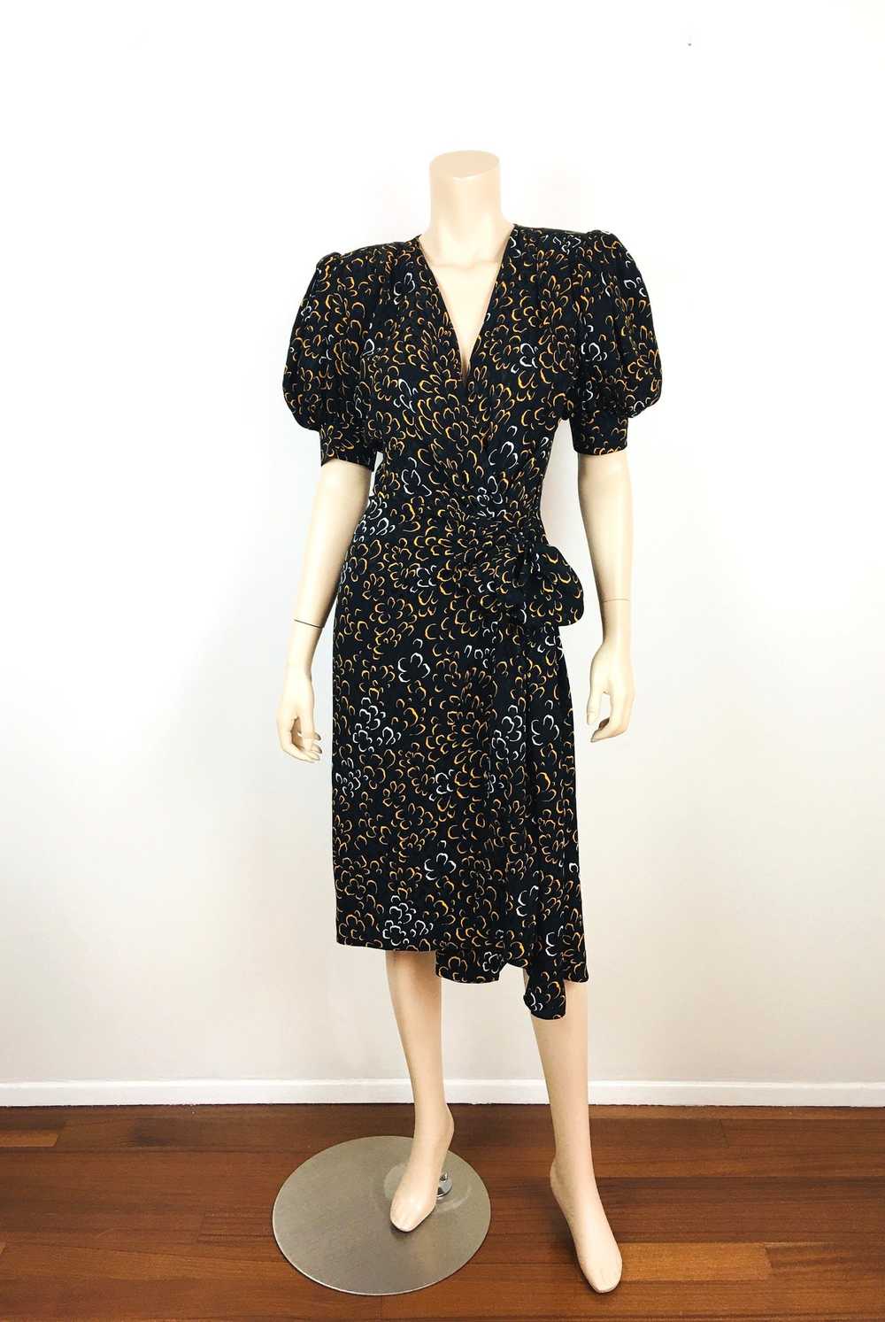 1980s Saint Laurent Silk Floral Wrap Dress - image 2