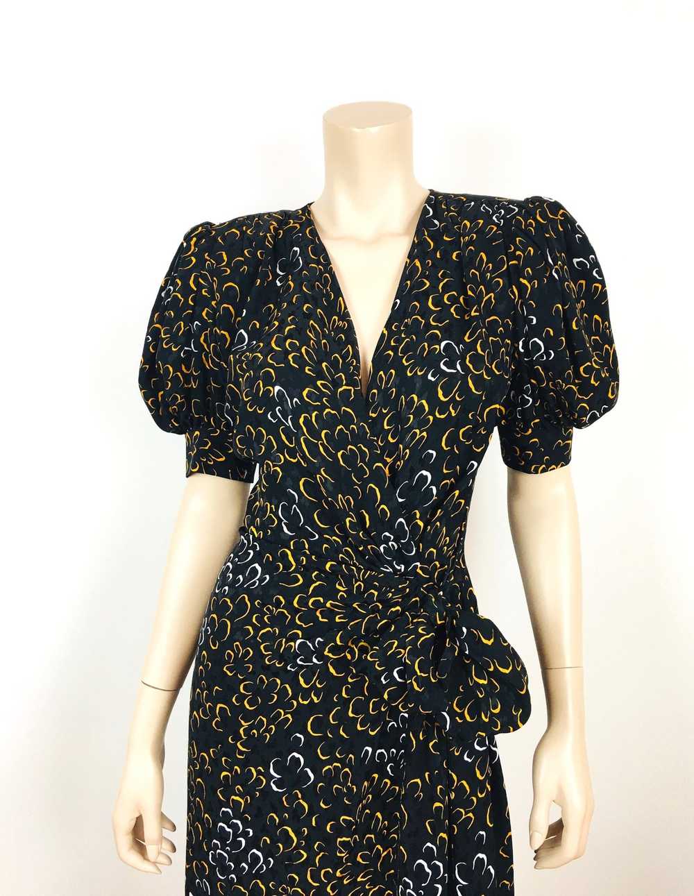 1980s Saint Laurent Silk Floral Wrap Dress - image 3