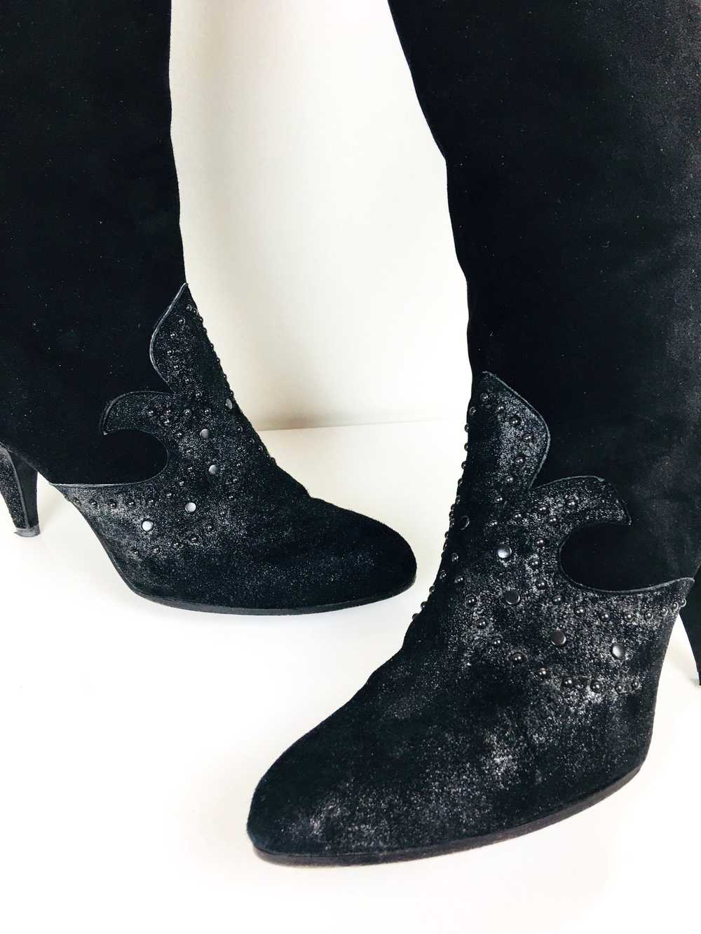 1980s Black Suede & Distressed Silver Studded Roc… - image 2