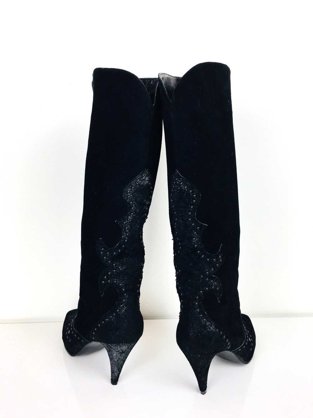 1980s Black Suede & Distressed Silver Studded Roc… - image 4